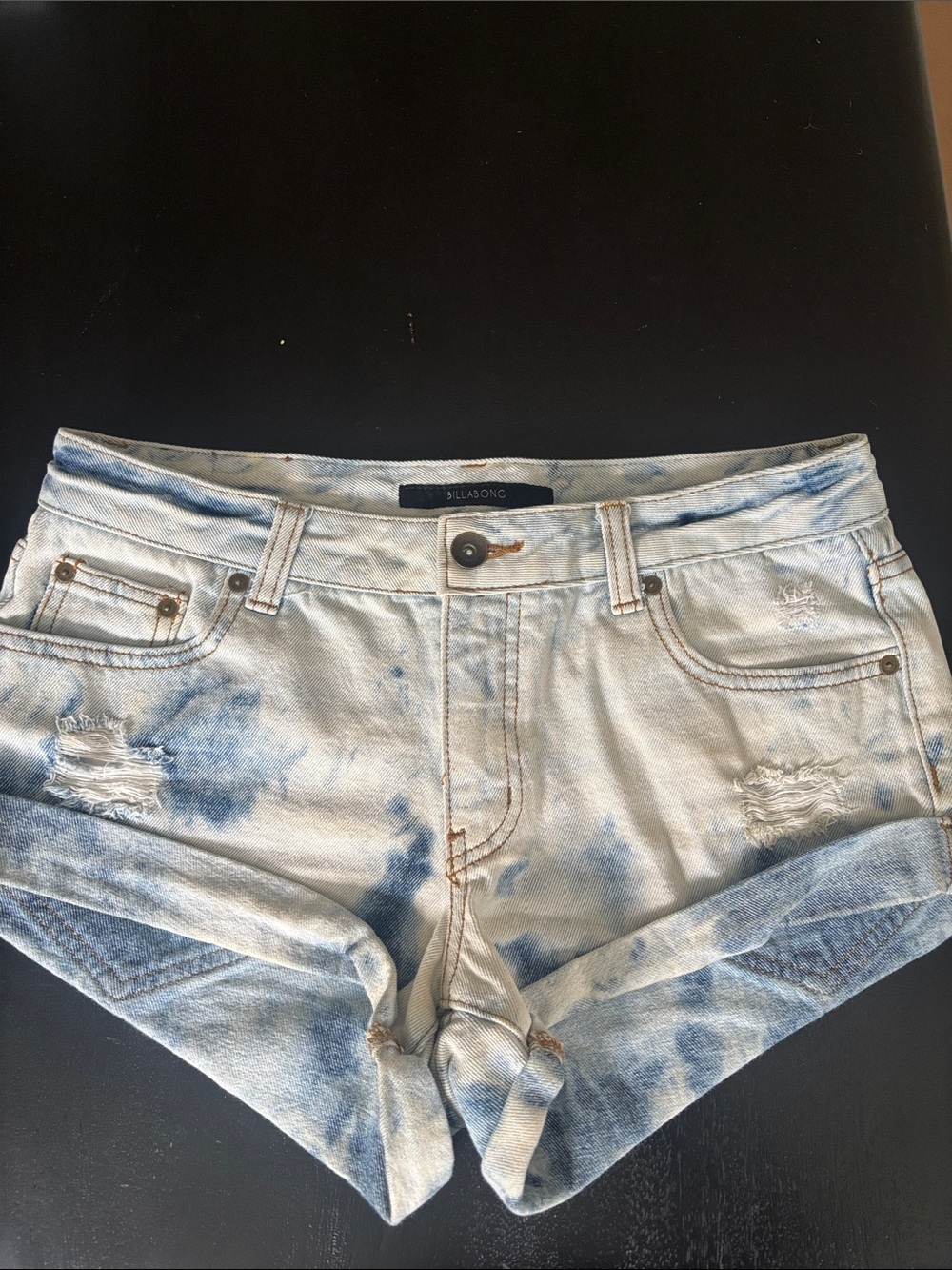 Billabong Light Blue Tie-Dye Distressed Jean Shorts